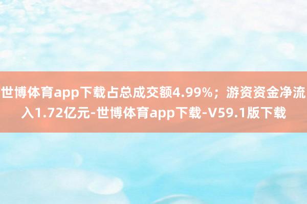 世博体育app下载占总成交额4.99%；游资资金净流入1.72亿元-世博体育app下载-V59.1版下载
